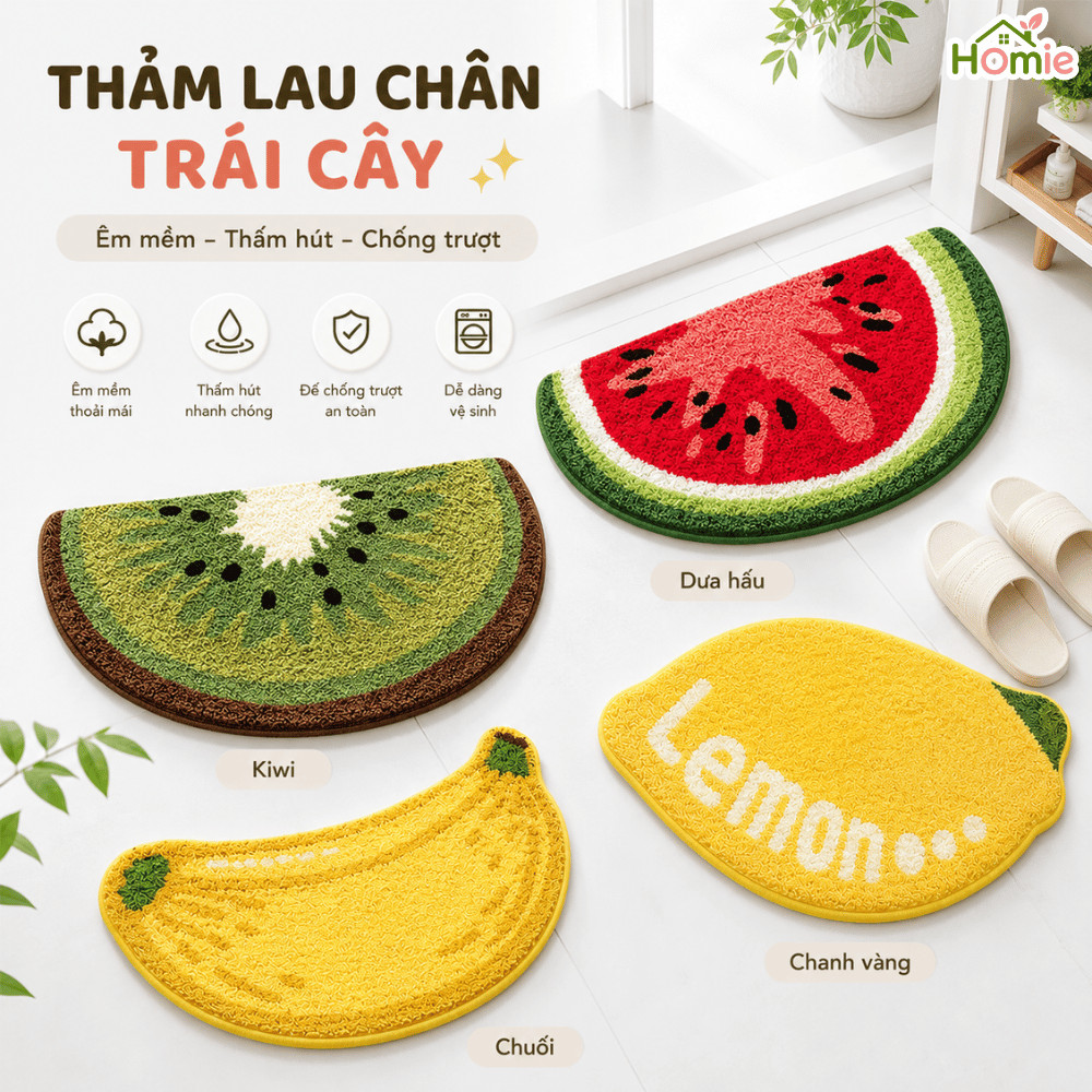 Thảm Lau Chân Trái Cây Cashmere Lông Cừu HOMIE, Thảm Lau Nhà Tắm Thấm Hút Nước Nhanh Khô