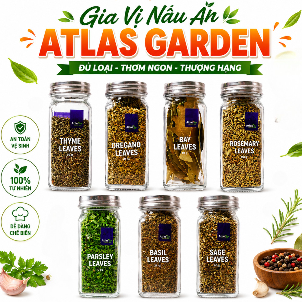 Gia Vị Đồ Âu Atlas Garden Đủ Loại Nhập Khẩu Chính Hãng , Hũ Thủy Tinh Tiện Lợi Sang Trọng