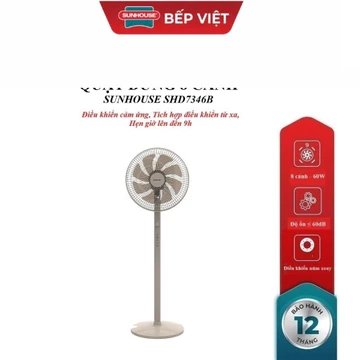 QUẠT ĐỨNG SUNHOUSE 8 CÁNH SHD7346B, Điều khiển cảm ứng, Tích hợp điều khiển từ xa, 3 chế độ gió, Hẹn giờ lên đến 9h