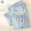 Vòng bít co giãn viền ren nữ Bộ đồ dài tay / Quần dài tay cổ tròn chấm bi Bộ đồ ngủ Cotton nguyên chất / Thoải mái