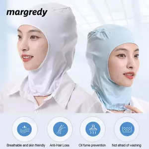 Mũ làm việc MARGREDY, Bảo vệ cổ Mũ chống bụi màu trơn, Nhà máy thực phẩm Balaclava co giãn thoáng khí