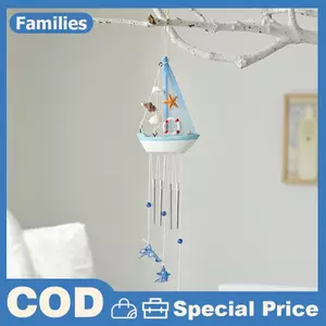 1 Máy Tính Phong Cách Địa Trung Hải Sáng Tạo Chuông Gió Thuyền Nhà Thuyền buồm Trang Trí Bằng Gỗ Thuyền buồm Mẫu Nhỏ Thuyền Treo Trang Trí