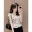 Áo thun ngắn tay gạc in hình tình yêu đầy màu sắc Mùa hè Người yêu nữ tính Slim-fit Slimmer Look Top