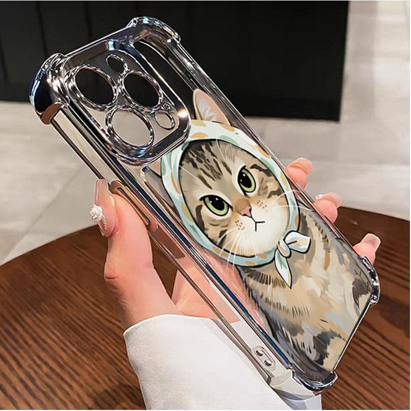 Ốp Lưng Cho Honor 600 PRO 400 400i MAGIC 7 LITE X6D X8D X7D X9D X8C X6C X9A X5B X5C Bandana Mèo Mạ Chống Sốc Thời Trang Mềm Trong Suốt Dễ Thương Bao