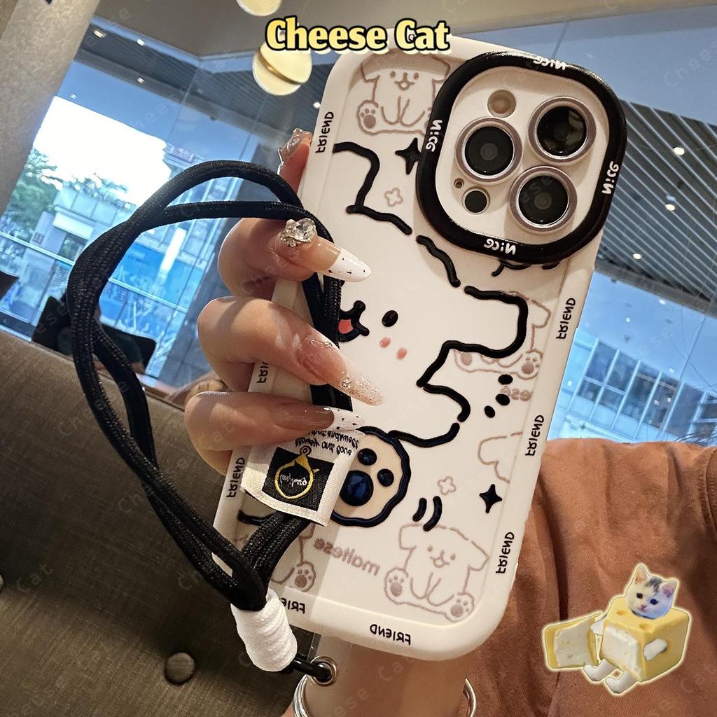 Dây Đeo Màu Đen Dễ Thương Đường Màu Đen Cún Con Dành Cho iPhone 13 14 15 16 17 12 11 Pro Max Xs 7 Plus Silicone Bảo Vệ