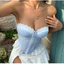 Châu Âu Mỹ Phong Cách Xanh Trắng Kẻ Sọc Xương Cá Corset Ren Cạnh Eo Ngọt Ngào Tươi Phong Cách Mỏng Ngắn Top 71625