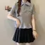 Áo thun ngắn tay kẻ sọc khâu cổ áo polo chính hãng dành cho nữ mùa hè Phong cách mới Giảm tuổi viền nấm nhỏ
