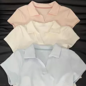Pure Desire Màu trơn Chính hãng Áo sơ mi polo đeo vai có ve áo Áo thun ngắn tay dành cho nữ Mùa hè Thiết kế phong cách mới Sense Slimmer Look Top