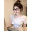 Áo thun ngắn tay kiểu dáng rộng không đều phong cách Hàn Quốc dành cho nữ Thiết kế mùa hè Niche Hot Girl Slanted Vai Top