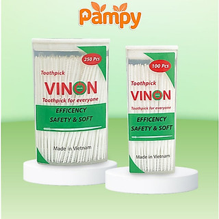 Tăm nhựa nha khoa Vinon hộp 250 cây – Nhựa PP nguyên sinh, an toàn răng miệng, dễ sử dụng hằng ngày