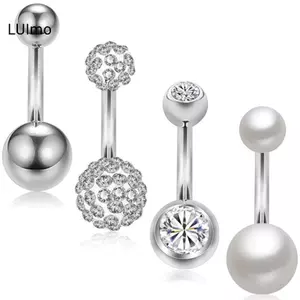 LUImo 4 14G Bụng Nút Nhẫn Ngọc Trai Pha Lê Hai Quả Bóng Rốn Xuyên Cơ Thể Trang Sức SBS