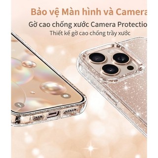 Ốp lưng OIie cho iPhone 17 16 15 14 13 12 11 Promax Plus chống sốc bảo vệ camera ốp điện thoại dẻo trong cho nữ GLITTER