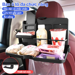 Bàn ăn ô tô gấp gọn treo lưng ghế đa năng, khay đựng đồ kèm giá đỡ điện thoại thiết kế tiện lợi gọn nhẹ cho xe hơi