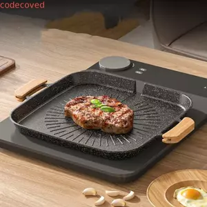Chảo nướng vuông Hàn Quốc CODECOVED, Khay nướng hợp kim nhôm chống dính, di động có ổ cắm dầu Thiết kế hai tai Tấm nướng nóng nhanh Cắm trại