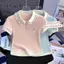 Phong cách Hàn Quốc Preppy Cổ áo polo đính đá ngắn tay Áo thun nữ mùa hè Slim-Fit Slimer Look Design Niche