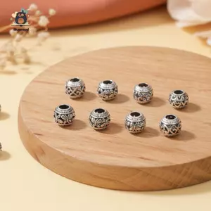 Hạt Miếng Đệm Lỗ Lớn 10 Mm Cổ Bạc Kim Loại Rỗng Hạt Trang Sức DIY Nelace Vòng Tay Phụ Kiện 6 Cái Mới