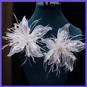 MERIGGIARE Organza Flower Patch, Feather Pearl Crystal Flower DIY May Decals, Ethereal Ren Handmade Dây Xoắn Studded Patch Phụ Kiện