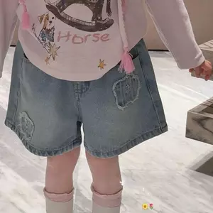 Quần short Denim mỏng mùa hè dành cho bé gái 80-150 Quần short hoa phai màu phong cách Hàn Quốc