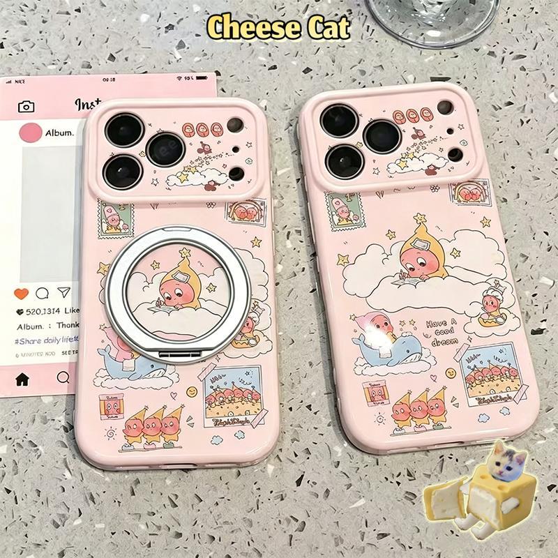 Twinkle Ốp điện thoại có đế kim loại xoay hình đám mây hồng cho iPhone 17 Pro 13 12 11 14 15 Plus 16 Pro Max 17 Air
