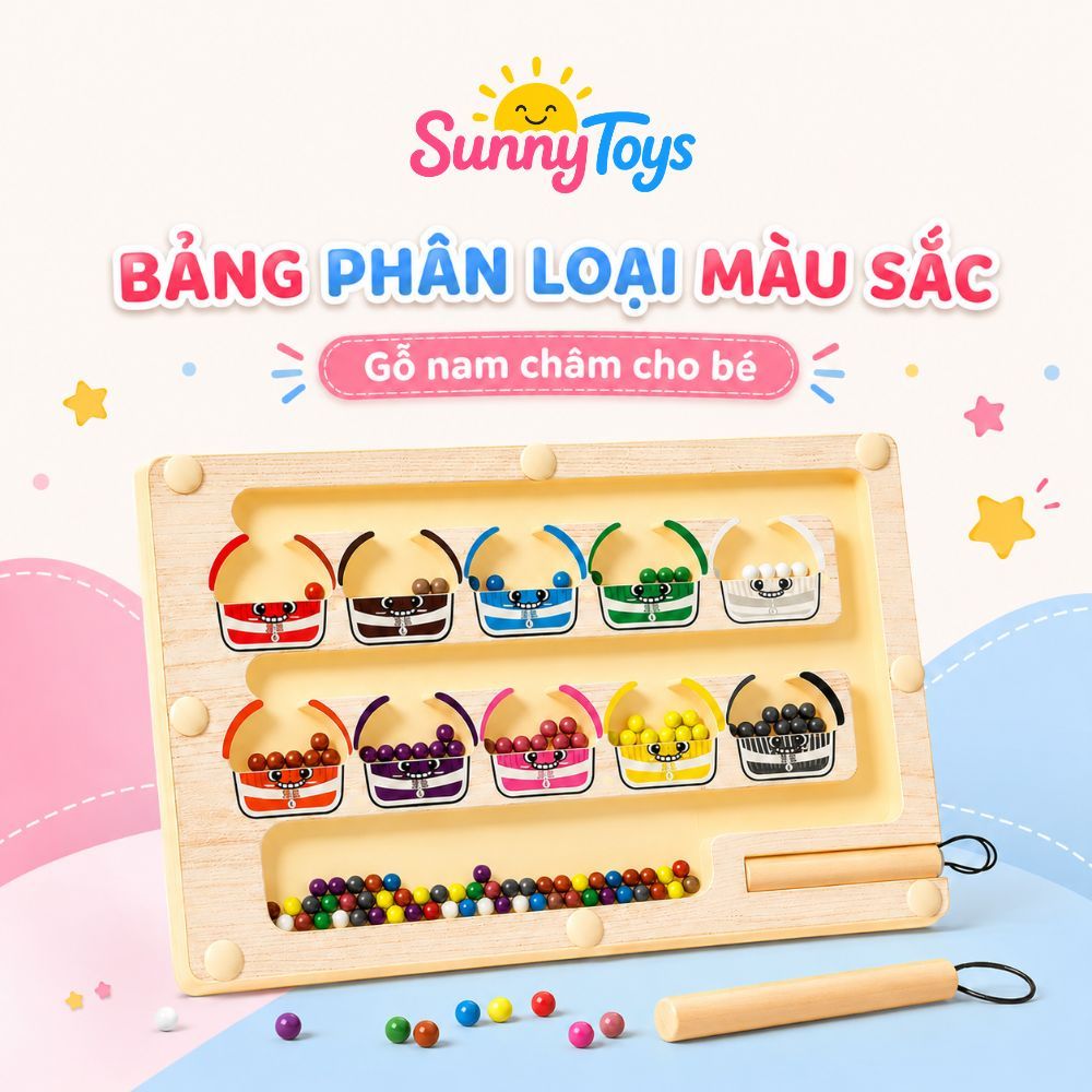 Bộ Ghép Hình Gỗ Montessori SunnyToys - Bé Xếp Khối, Phân Loại Màu Sắc Và Hình Dạng