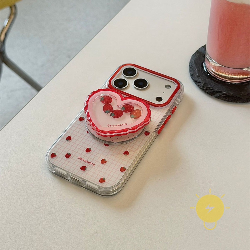 Phone Case For iPhone 17 Pro Max 16 15 14 13 TPU Magnetic Grid Strawberry Aesthetic Korean Cute