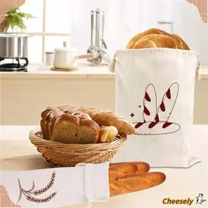 Túi đựng bánh mì lanh CHEESELY, Túi đựng bánh mì có thể tái sử dụng có thể giặt được, Hộp đựng bánh mì dây rút Bảo quản vải lớn Phụ kiện thực phẩm Nhà bếp sắp xếp