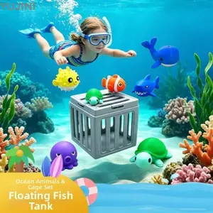 Đồ chơi lặn dưới nước YUJINI, Động vật đại dương có lồng lưu trữ Đồ chơi lặn bể bơi cho trẻ em, Thiết kế hoạt hình dễ thương Bạch tuộc / Cá voi / Rùa / Cá phồng Bộ trò chơi lặn bể bơi