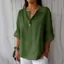 Áo thun vải lanh Cotton dáng rộng PYCOU, Nút cổ chữ V phía trước Áo thường ngày, Áo thun ngắn tay dáng rộng vừa vặn Trang phục mùa hè