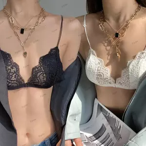 Áo ngực tam giác ren PYCOU, Áo lót ren siêu mỏng gợi cảm, Phong cách Pháp Trắng đen Tam giác thiết kế cốc thoải mái Phù hợp với áo ngực cốc tam giác dành cho nữ