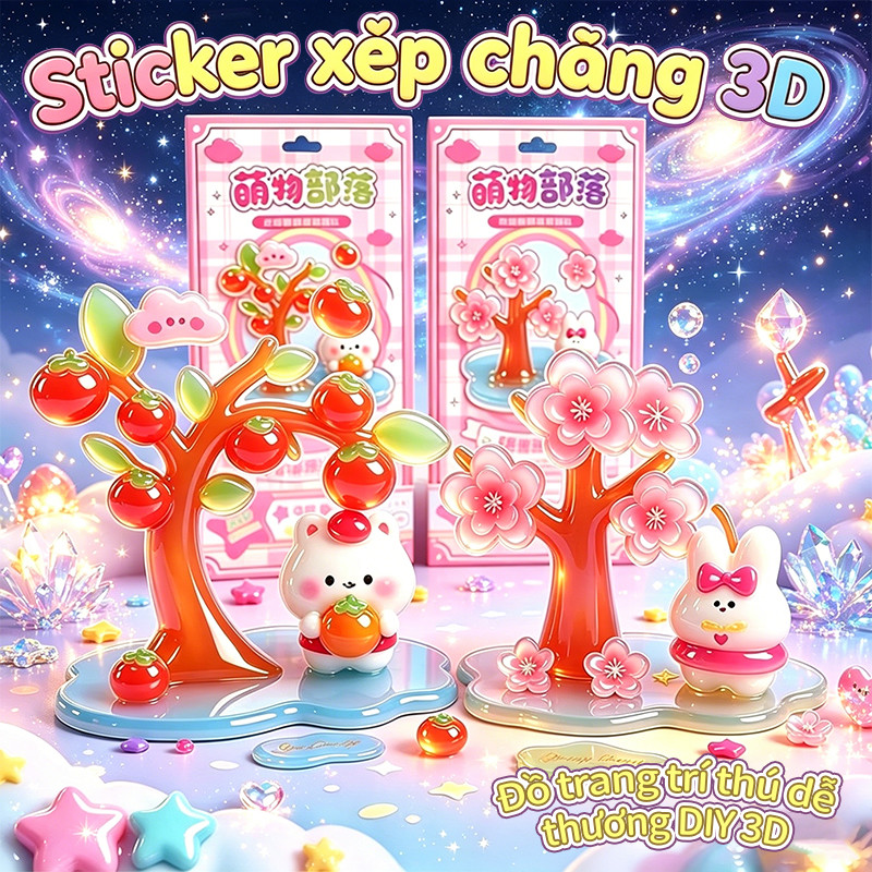 Sticker hình dán 3D đồ dễ thương DIY handmade trang trí xếp chồng cho trẻ em sáng tạo thủ công hot