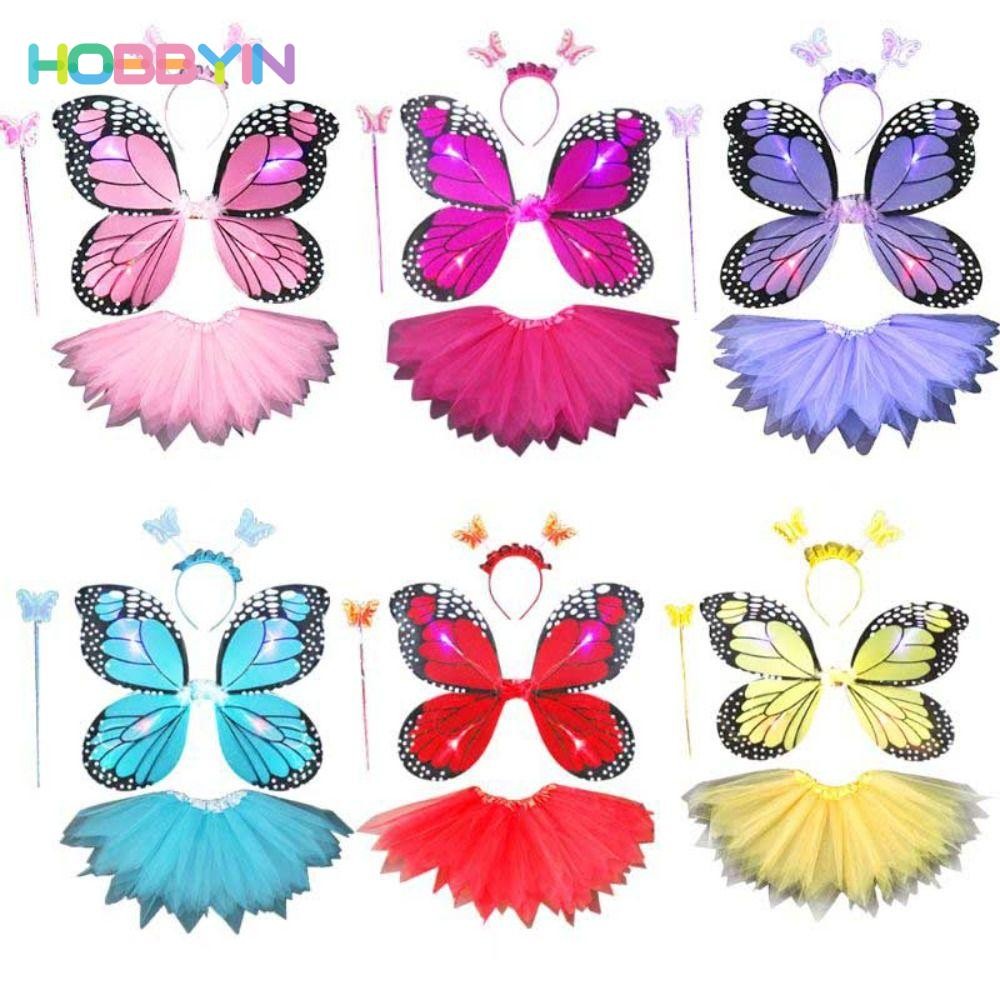 HOBBYIN Đạo cụ trang phục trẻ em, Bộ cánh bướm mô phỏng công chúa, Váy Tutu dễ thương Quà tặng Halloween Băng đô Váy bướm phù hợp với bé gái