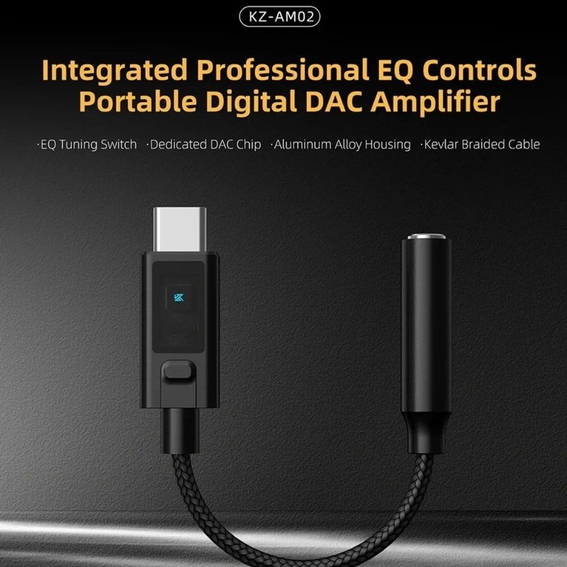 Bộ khuếch đại giải mã kỹ thuật số di động KZ AM02 Bộ điều chỉnh EQ 4 giai đoạn Type-C sang 3,5 mm Cáp tai nghe DAC Tai nghe Amp