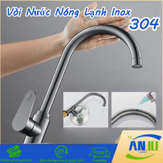 Vòi Nước Nóng Lạnh Inox 304 - Thiết Kế Hiện Đại, Tiết Kiệm Nước & bền, Tặng 2 Dây Cấp Nước 80cm
