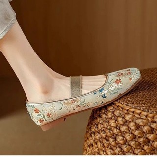 Giày cao gót mũi vuông đế bệt dành cho nữ Dây thun miệng nông