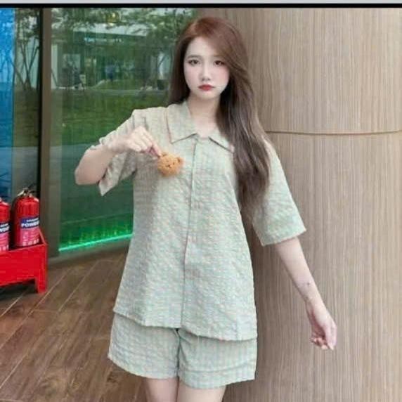 Set Đồ Bộ Piijama Caro Áo Ngắn Tay Kèm Quần Đùi Chất Cotton Dày Dặn Mát Mẽ ( Tặng Kèm Charm) -PJ009