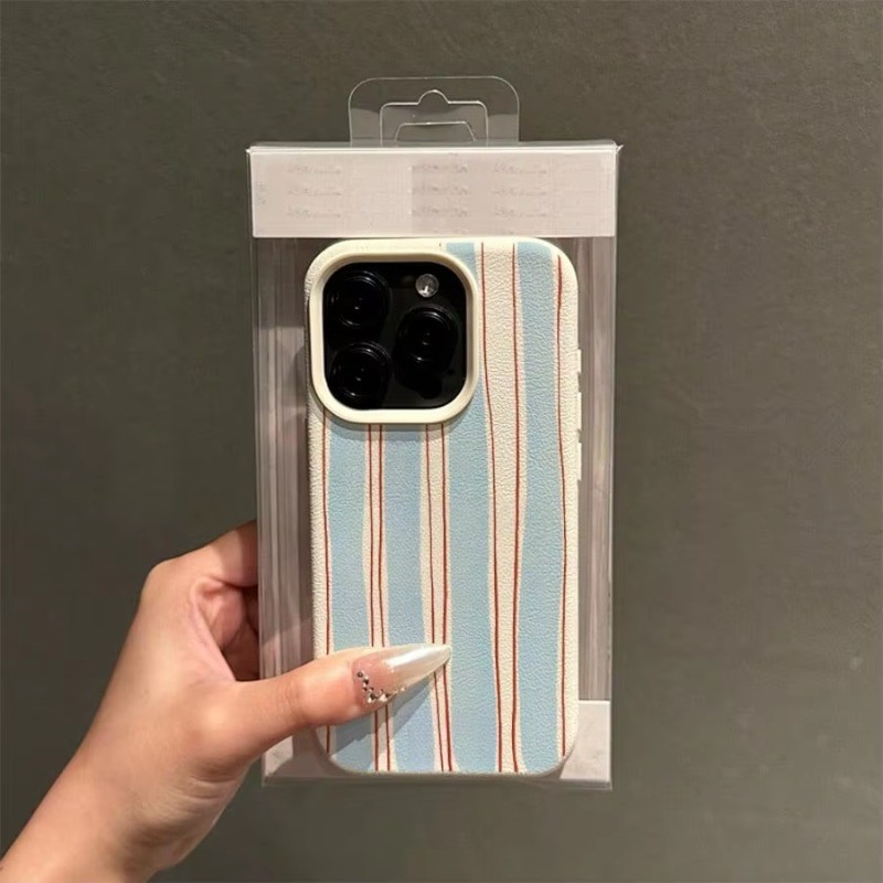 Ốp Lưng Tương Thích Cho iPhone 11 16 14 15 12 13 Pro Max 16e 14 15 Plus XR X XS Max Màu Xanh Sọc Đường Đỏ Họa Tiết Lichee Vỏ Silicon Mềm Chống Sốc