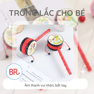 Trống lắc tay truyền thống vui nhộn đồ chơi cho bé - Trống gỗ Trung Thu họa tiết dân gian in nổi bắt mắt ANGIHOME