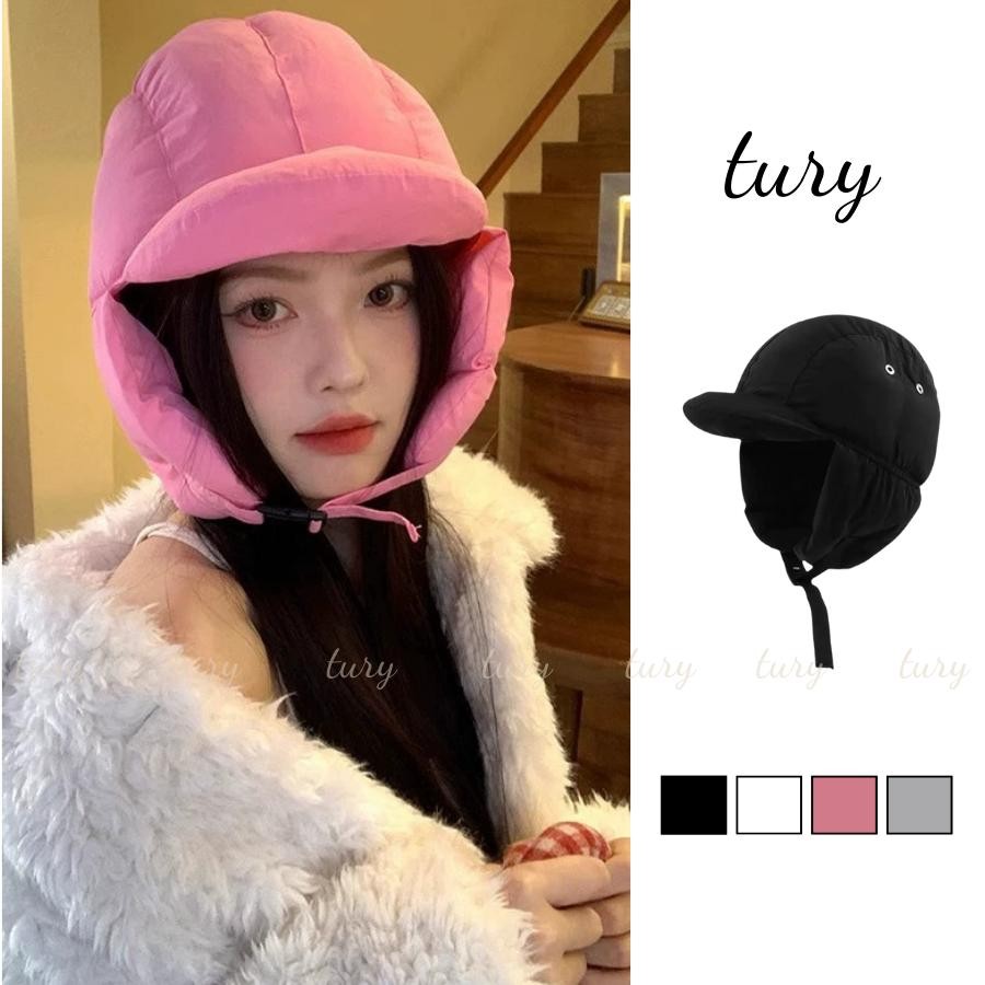 Nón Len Giữ Ấm Unisex Nam Nữ - Tury - Mũ len Bông chụp tai phối dây phồng chống gió - NL075
