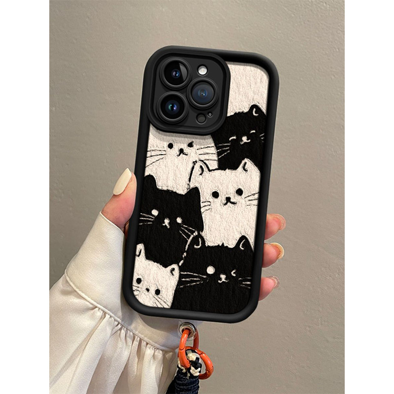 Ốp Điện Thoại Nơ 3D Mèo Đen Cho Samsung Galaxy M15 M16 F06 M20 M23 M30S M51 M31 M54 A70 A01 Vỏ Vòng Tay Dễ Thương Dây Đeo Tay Dây Buộc Hoạt Hình Silicon