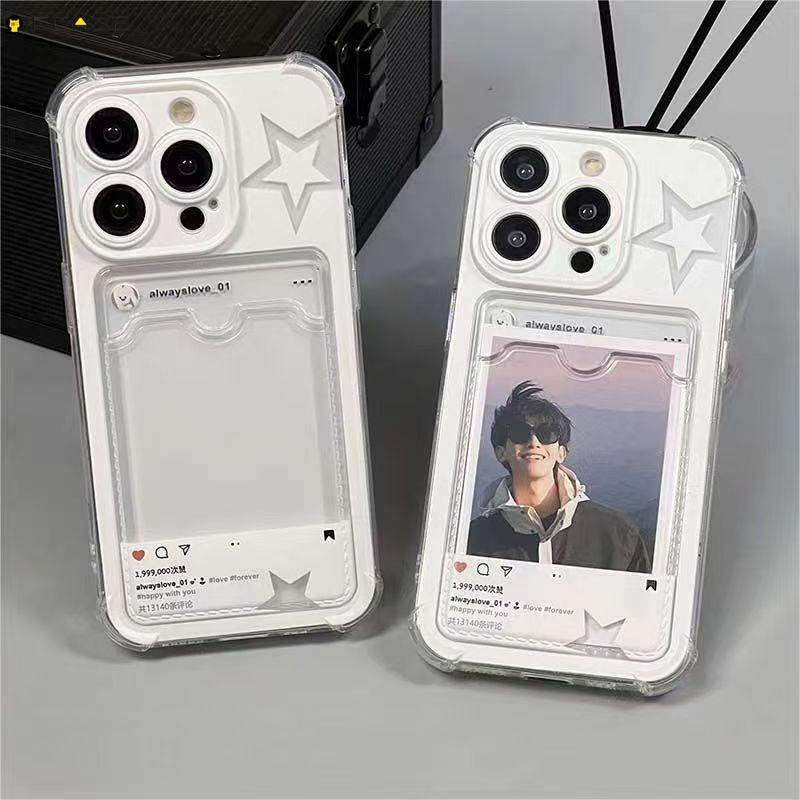 Dành Cho Redmi Note 14 13 12 11 Pro Plus 11S 10 Pro Max 10S 8T 8 Pro 5G 4G Ốp Điện Thoại Ngôi Sao Trắng Dễ Thương Hộp Đựng Thẻ Ví Gói Thẻ Kẹp Khe Cắm Vỏ Mềm