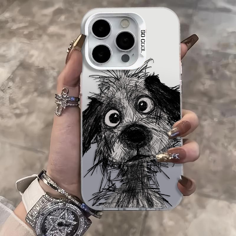 Ốp Lưng iPhone Hình Cún Con Nguệch Ngoạc Đáng Yêu - Tương Thích 16/15/14/13/12/11 Pro Max, XS Max, X