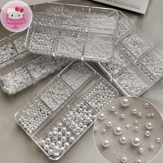 Moonlights 6 Lưới Tròn Ngọc Trai Trắng Hạt Móng Tay Móng Tay Quyến Rũ Trứng Cá muối Hạt Móng Tay Ngọc Trai Nửa Tròn Đá Quý DIY Nail Art Decor EN