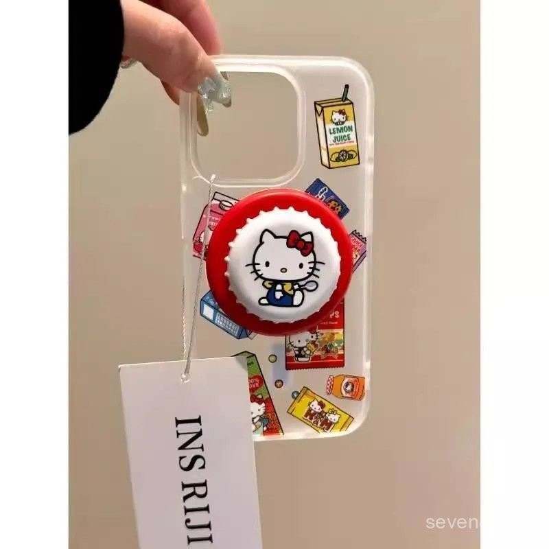 Ốp Điện Thoại Thích Hợp Cho iPhone Nắp Chai Màu Đỏ KT Cat Giá Đỡ Từ Tính 17 / 16 / 15promax / 14 Phong Cách Mới 13 / 12 / 11pro Niche xsmax / xr Sáng Tạo Chống Sốc Lỗ Lớn Bao Gồm Tất Cả Vỏ Bảo Vệ DSYG