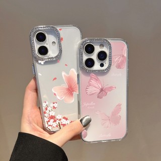 Ốp Điện Thoại Kim Cương Hoa Bướm Hồng Bling Cho OPPO Reno 14 13 12 11 10 8 7 6 5 Pro Reno 14F 13F 12F 11F 8T 4 4G 5G Ốp Lưng Mềm Chống Sốc Trong Suốt