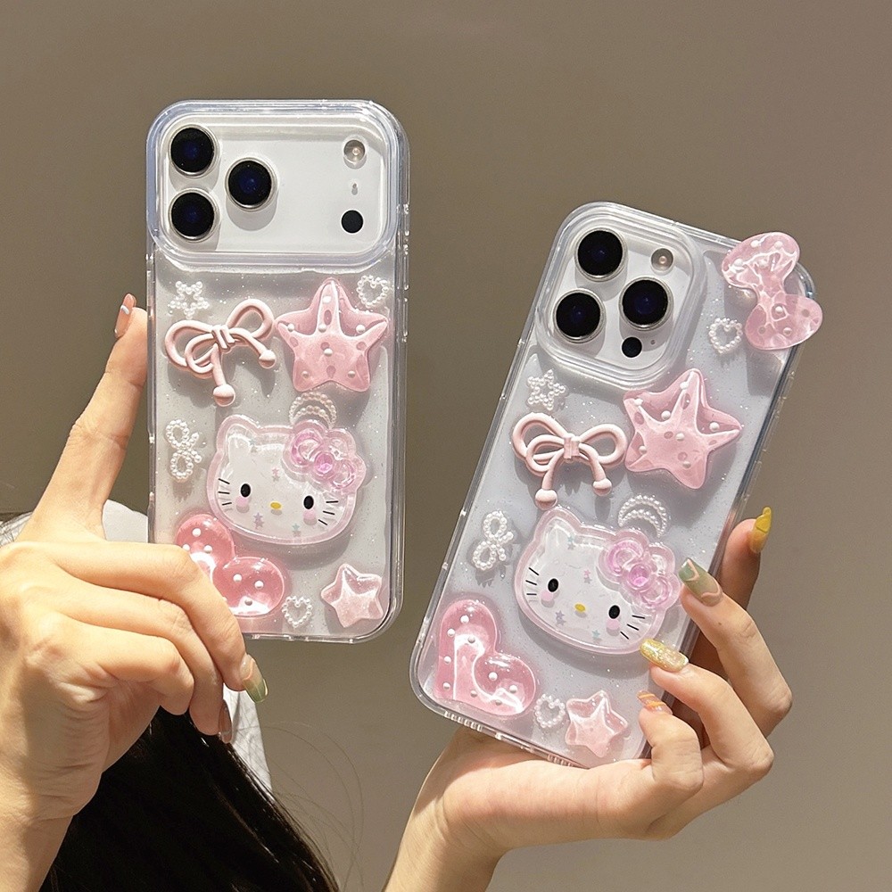 Ốp Điện Thoại Nhựa Cat 3D Pink Cho iPhone 17ProMax 16 15 14 13 12 11 Vỏ Bảo Vệ Chống Sốc