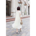 M COLLECTION | Váy Đầm Suông Nữ Trung Niên Tặng Mẹ Tơ 2 Lớp Xẻ Tà Cài Nút Bọc Tay Lỡ Thêu Hoa D12779 — ảnh 7
