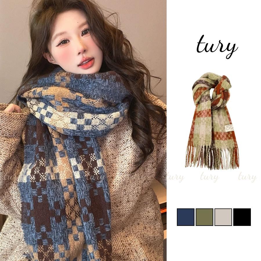 Khăn Quàng Cổ Len Unisex Nam Nữ - Tury - Khăn Choàng Len Kẻ Caro Unisex Vintage Mùa Đông - LN147