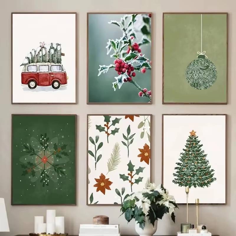 Tranh Canvas Mờ Giáng Sinh Mùa Đông Holly Trang Trí Tường Nhà