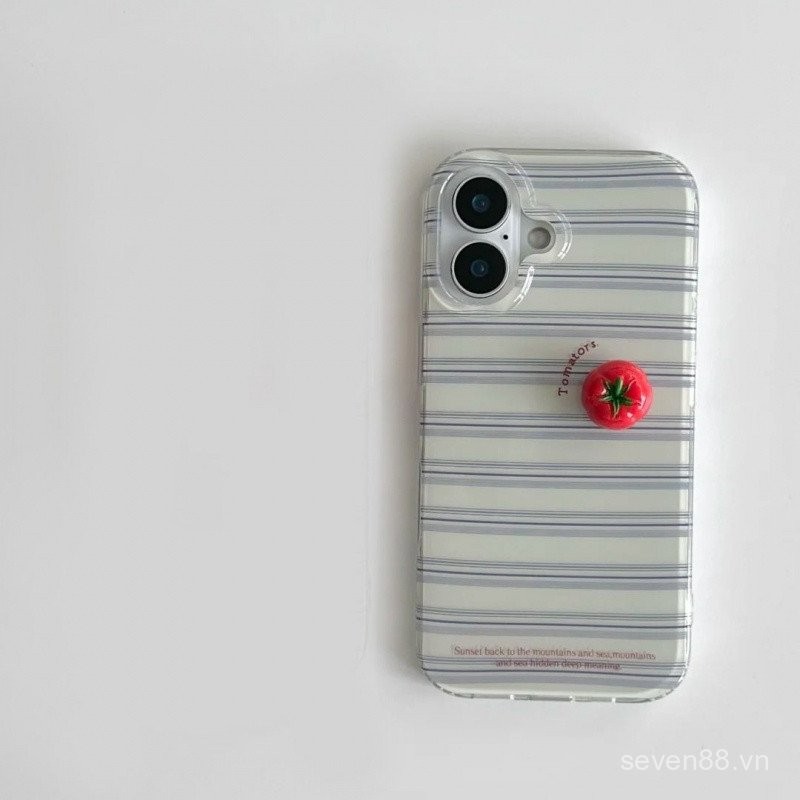 Ốp Điện Thoại Thích Hợp Cho iPhone ins Sọc Cà Chua Ba Chiều 17 / 16 / 15promax / 14 Phong Cách Mới 13 / 12 / 11pro Niche xsmax / xr Sáng Tạo Chống Sốc Lỗ Lớn Bao Gồm Tất Cả Vỏ Bảo Vệ MREA