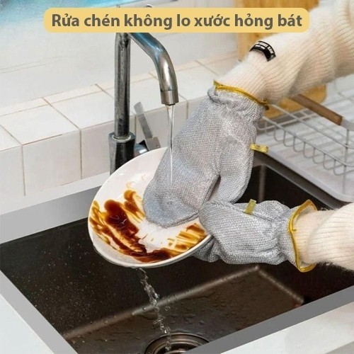 MB6 Set 1 Đôi Găng Tay Dây Thép Rửa Ghén Ghống Nước Bền Bỉ Gách Nhiệt Dày Dặn Nhà Bếp MALAN